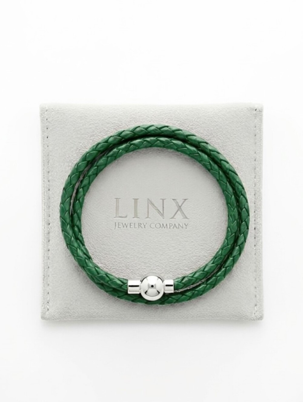 Linx Double Green Leather Braided Cord Bracelet with Magnetic Clasp